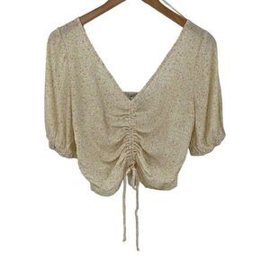 NWOT Sophie Rue Ruched Crop Top Floral Cottagecore Boho Yellow Pink Women Medium